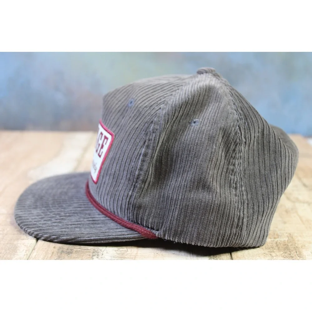 Heritage East Coast Supply Corduroy Snapback Hat Grey Burgundy Rope Trucker Cap